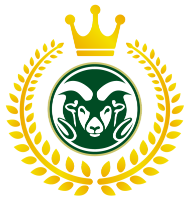 Crown Award Logo Green CSU Rams Head Logo with Gold Leaf Surrounding and a Crown on the top